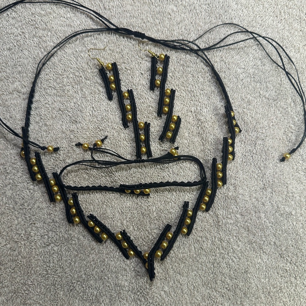Handmade Macramé Bracelet neckless earrings set Adjustable